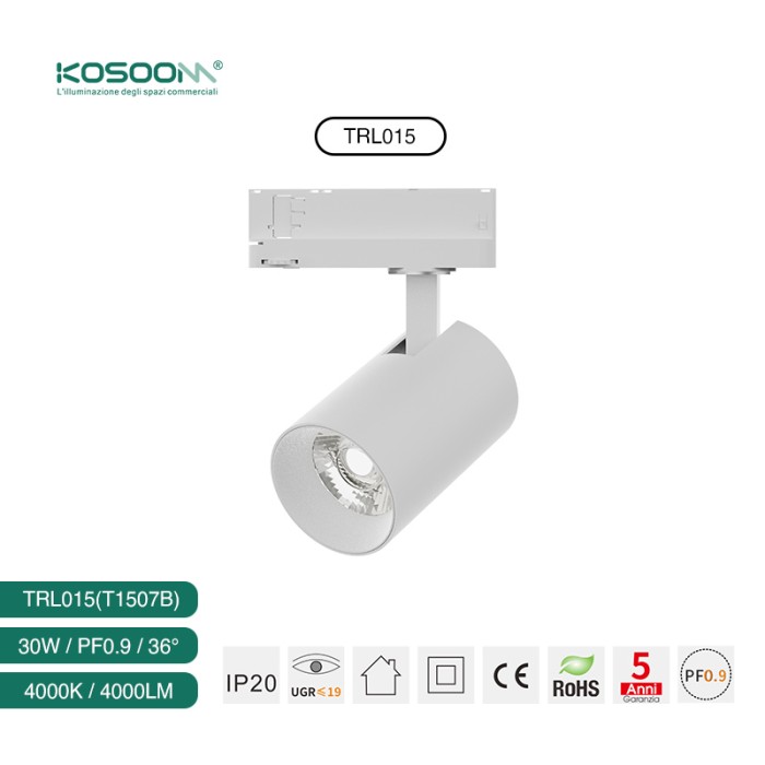 LED Diseño Elegante Focos de Carril Blanco 20W/4000K/2700LM/Ángulo del haz 36˚ T1501B TRL015 -Kosoom-Focos LED