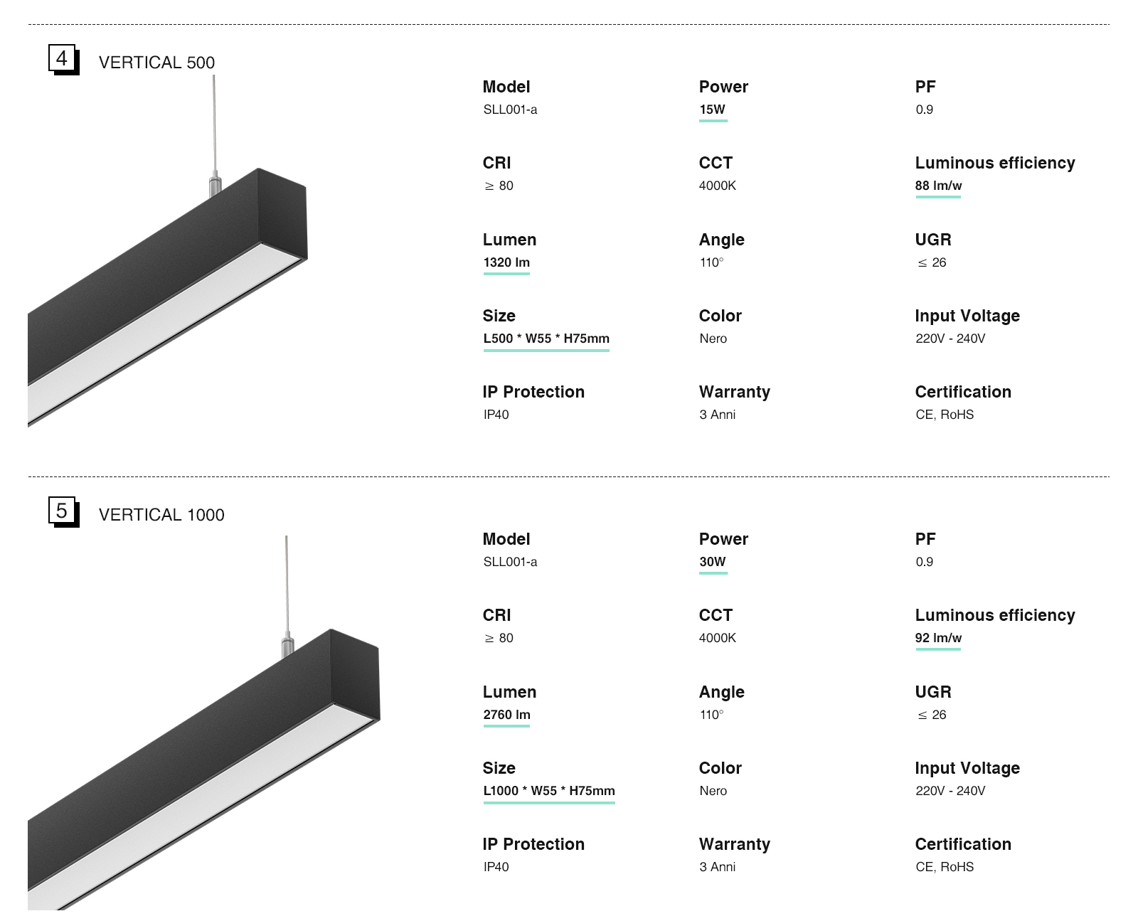 Negro Lámpara Lineal LED Colgante 48W 4000K 4890LM -Kosoom-Negro Lámpara Lineal LED--03