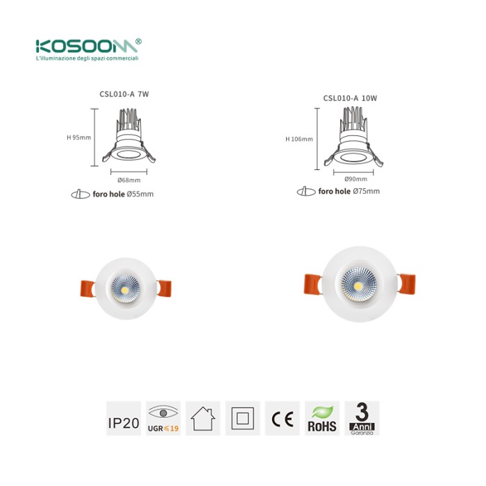 7W LED Foco CSL010-A C1001 3000K Kosoom-Focos LED-Estándar Downlights