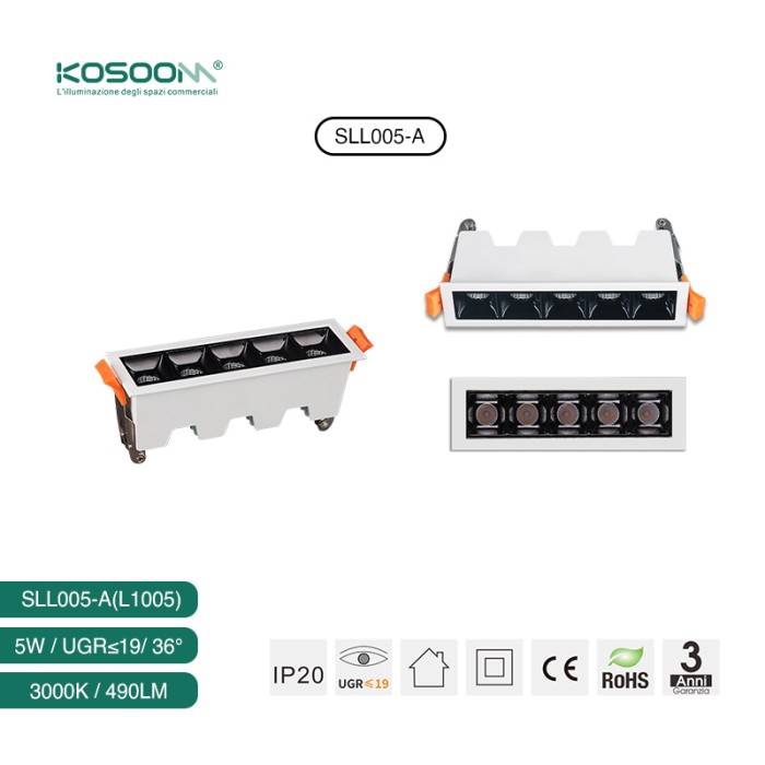 5W 3000K Iluminación lineal LED cuadrada 90LM 36° UGR＜19 SLL005-A L1001 Kosoom-Lámpara Lineal LED-Luminarias Lineales