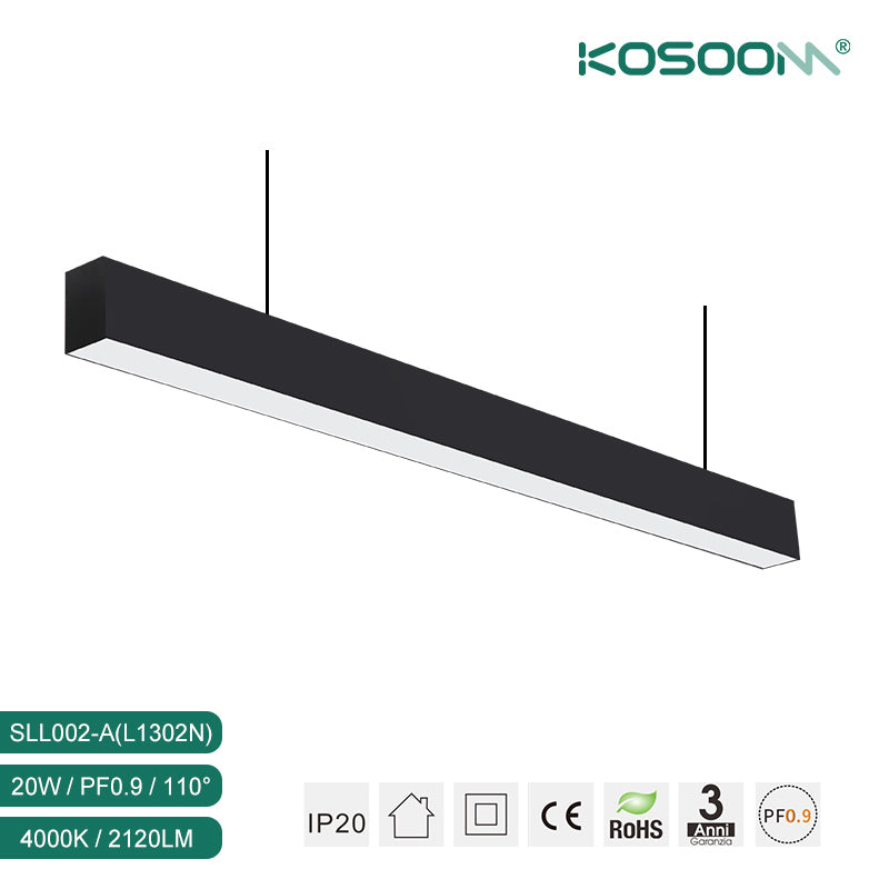 Negro Lámpara Lineal LED de Techo Colgante Eficiente 20W 4000K 2100LM Ángulo 110˚  Negro -Kosoom-Lámpara Lineal LED