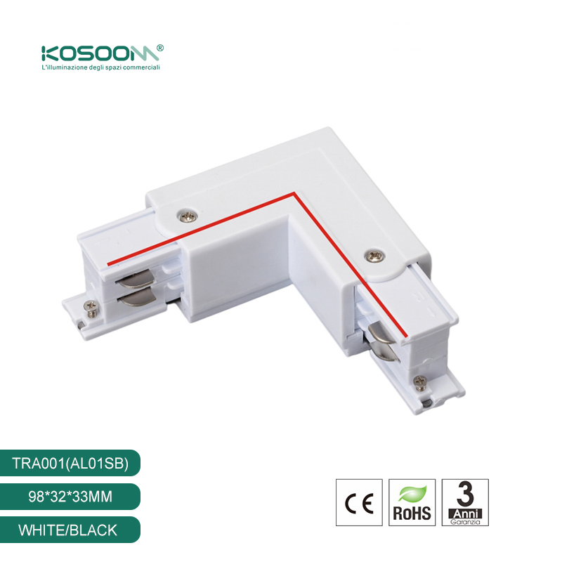 Conector en L Esquina para Foco de Carril Alimentación Blanco Izquierda TRA001-AL01SB Kosoom-Accesorios