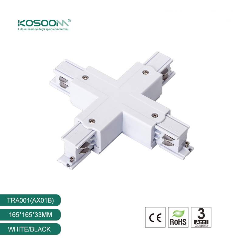 Conector Unión X Alimentación Carril Trifásico Blanco Empalmador Cuadrado de Cuatro Vías para Foco de Carril TRA001-AX01B Kosoom-Accesorios