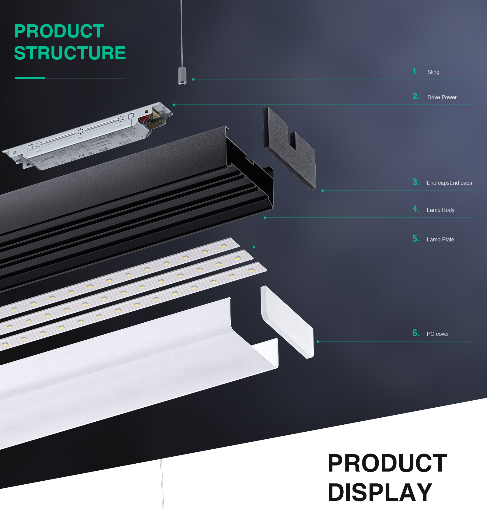 Kit de Accesorios para Instalación en Techo 100 mm LA0305 para Lámpara Lineal LED MLL003-A -Kosoom-Accesorios--02