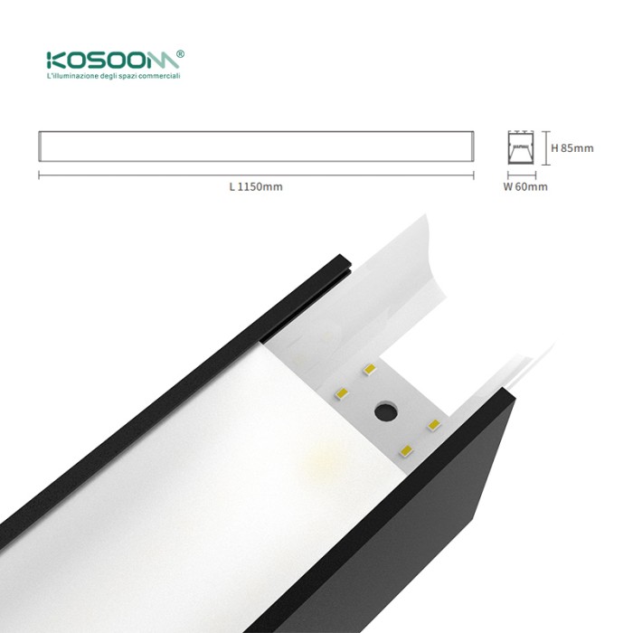 Negro Lámpara Lineal LED de Techo Colgante Alta Calidad 20W 4000K 2120LM Ángulo 110˚ CRI≥80 -Kosoom-Lámparas de Techo