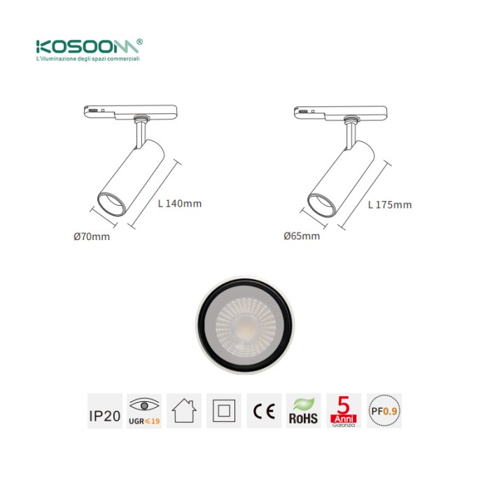 Spotlight en Carril Foco en Carril Luces de Riel LED Blanco 30W T1201B 3000K 2270LM TRL012- Kosoom-Focos de Carril