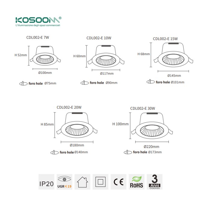 Downlight LED Foco LED Empotrable 7W Blanco AgujeroΦ75 CDL002-E-D0201 Kosoom-Downlight LED