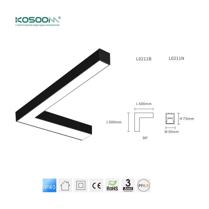 Lámpara Lineal Colgante LED Blanco 40W 3000K 4300LM Alta Calidad -KOSOOM-Lámparas de Techo