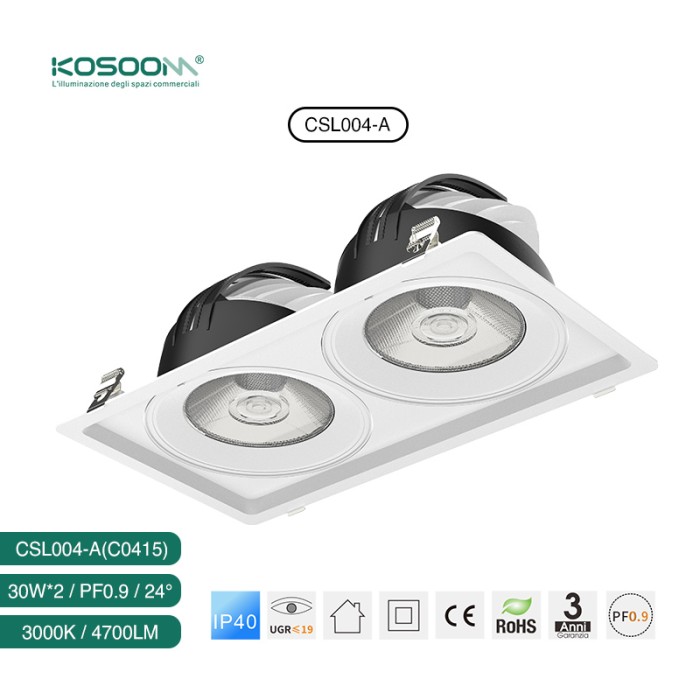 Focos empotrables LED C0415 Venta al por mayor 30W*2 3000K 4700LM CSL004-A KOSOOM-Downlight LED-Estándar Downlights