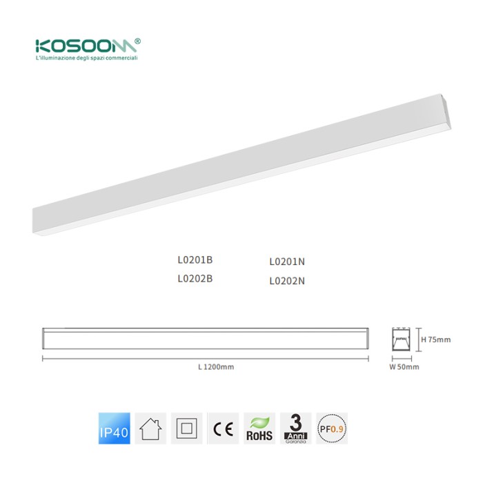 Lámpara Lineal Colgante LED Blanco 40W 3000K 4300LM Alta Calidad -KOSOOM-Lámparas de Techo