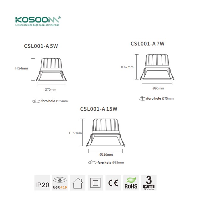 Foco LED Empotrable Blanco 300LM CSL001-A-C0101 KOSOOM-Focos LED