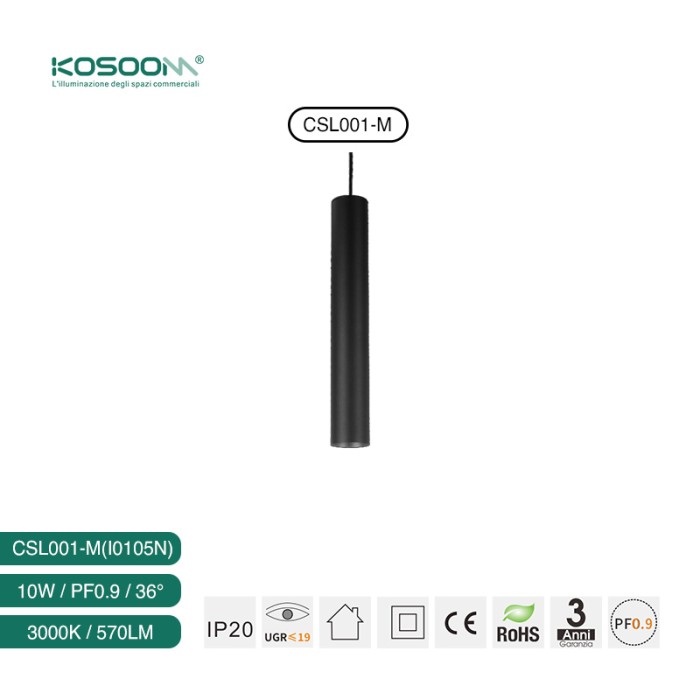 Directamente de Fábrica Lámpara de Techo I0105N 10W 3000K 570LM Luces Colgantes LED en Forma de Cilindro Negro CSL001-M Kosoom-Lámparas de Techo-Lámpara de Suspensión