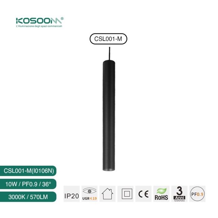 I0106N Directamente de Fábrica 10W 3000K 570LM Lámpara de Techo Colgantes LED en forma de Cilindro Negro CSL001-M Kosoom-Lámparas de Techo-Lámpara de Suspensión