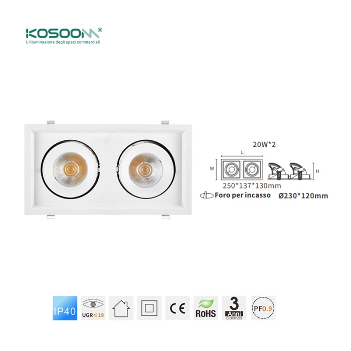 C0409 Comprar al por mayor 20W*2 3000K 3300LM LED Downlights CSL004-A KOSOOM-Downlight LED-Estándar Downlights