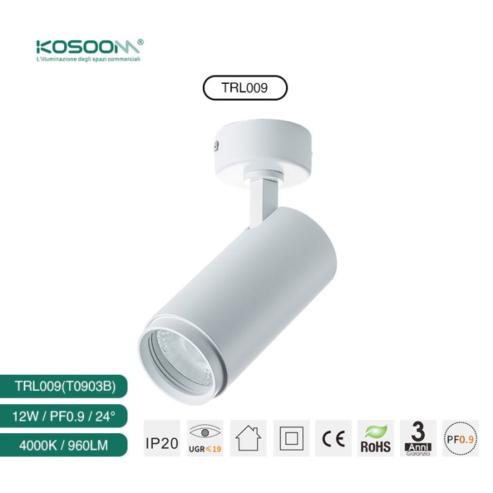 Eficiencia Energética Foco al Techo LED Spotlight 12W 4000K Iluminación LED en Carril Blanca 960LM CRI≥80 TRL009-T0903B- Kosoom-Focos LED