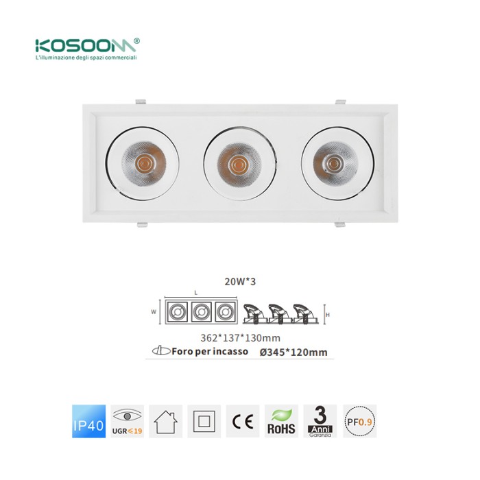 20W*3 3000K 4950LM C0411 LED de bajo consumo CSL004-A KOSOOM-Downlight LED-Estándar Downlights