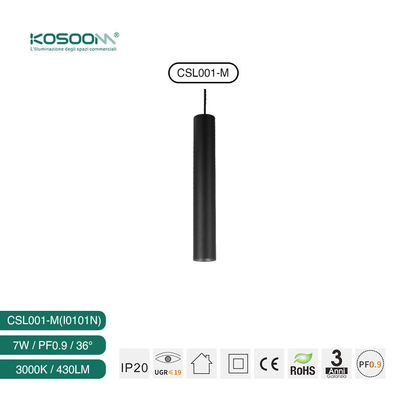 7W 3000K 430LM I0101N Luces Colgantes LED de Techo para Bar en Forma de Cilindro Negro CSL001-M Kosoom-Lámparas de Techo