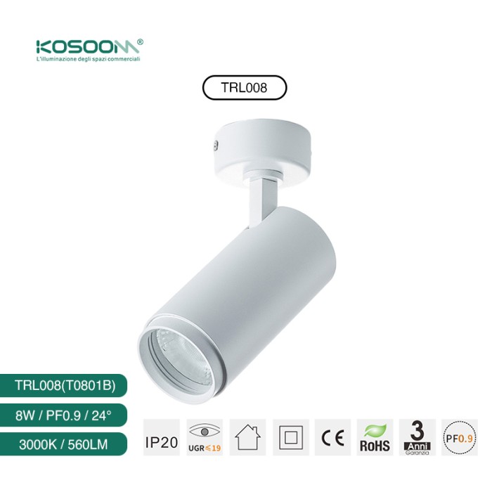 Eficiencia Energética Foco de Techo LED 8W 560LM LED Blanco Iluminación sobre Riel 3000K TRL008-T0801B- Kosoom-Focos de Carril