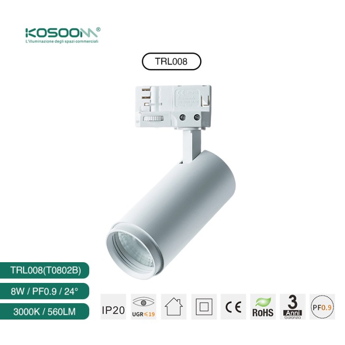 Eficiencia Energética Track Lighting Foco en Riel LED 8W 560LM LED Blanco Iluminación en Carril 3000K TRL008-T0802B- Kosoom-Focos LED