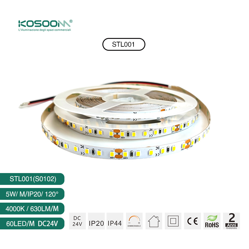 Tira LED 5W/m 4000K 630 LM/m 5m DC24V 60leds/m 120˚ STL001-S0102 - Kosoom-Tiras LED