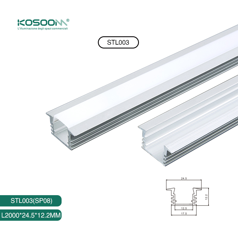 Perfil de Aluminio para Tiras LED Empotrable 2 Metros Amplias Dimensiones - SP08 STL003 Kosoom-Perfil