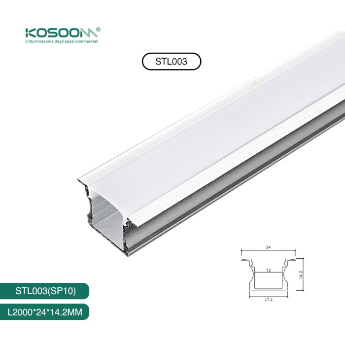 Perfil de Aluminio Empotrado para Tiras LED 2m una Mejor Configuración de la Iluminación LED - SP10 STL003 Kosoom-Perfil