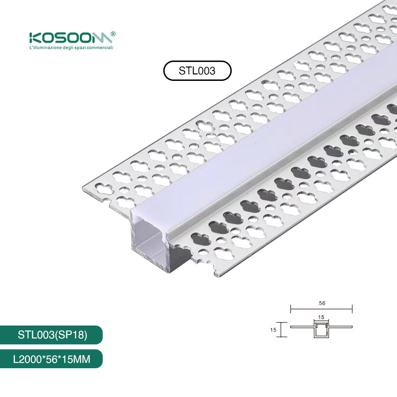 Yeso de Aluminio de Perfil Extruido Empotrable Sin Bisel para Tiras LED 2m para una Máxima Eficiencia - SP18 STL003 Kosoom-Perfil