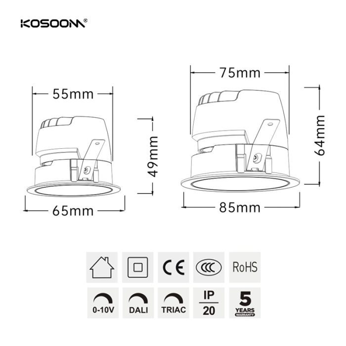 Downlight Lámpara Empotrada LED CB7512 de bajo consumo 12w 800LM con temperatura de color personalizable Ángulo de haz ajustable 15°/24°/40°/50° -Kosoom-Downlight LED