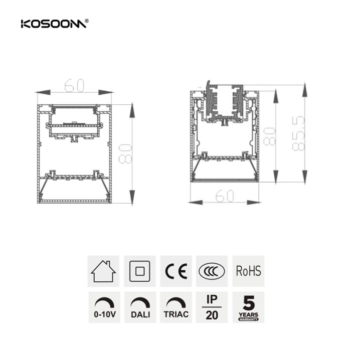 Accesorios Usar con luz de riel DB para iluminación lineal Ángulo de haz ajustable de 25 W 15°/24°/36° SL991-SLDB-Kosoom-Accesorios