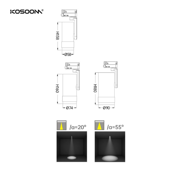 Foco de Carril Personalizable Bridgelux V13C 35W 2900-3200LM de Alta Intensidad Gran Angular 20°-55°- TLDC09035 - Kosoom-Focos de Carril