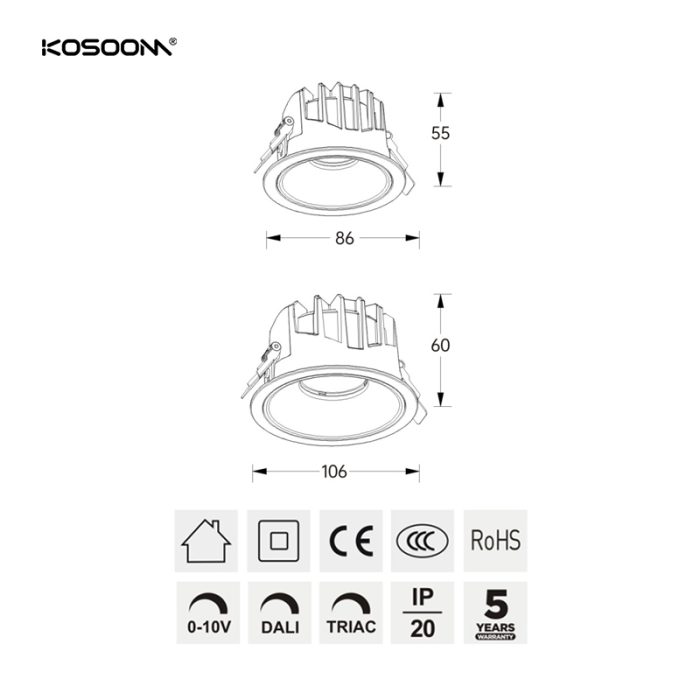 50W 4200LM Downlight LED Personalizable SLJG20050 Ángulo del haz  24°/38°/55° Bridgelux V13C SLJG -Kosoom-Downlight LED