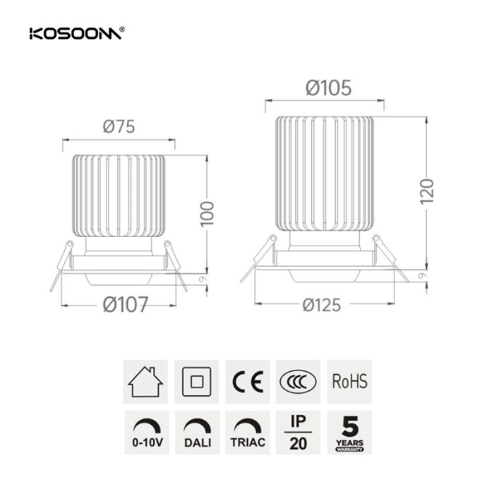 Downlight Potente LED Bridgelux V13C de 60W 5400LM con Ángulo de Iluminación Personalizable - SLW140 - Kosoom-Downlight LED