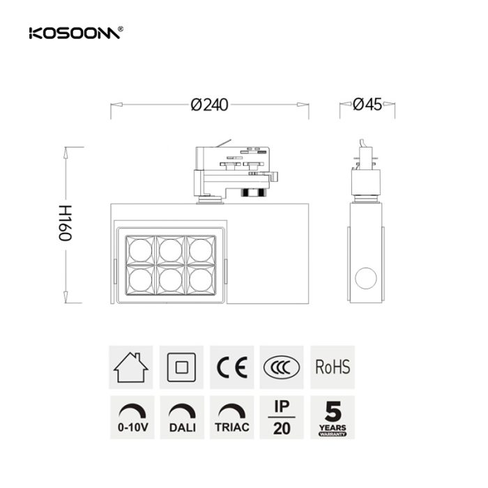 Foco de Carril 30W 2500LM Lente Bridgelux 5050 Lifud TLKB-TLKB030 Kosoom-Focos de Carril